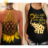 ELEPHANT SUNFLOWER CRISS-CROSS OPEN BACK CAMISOLE TANK TOP