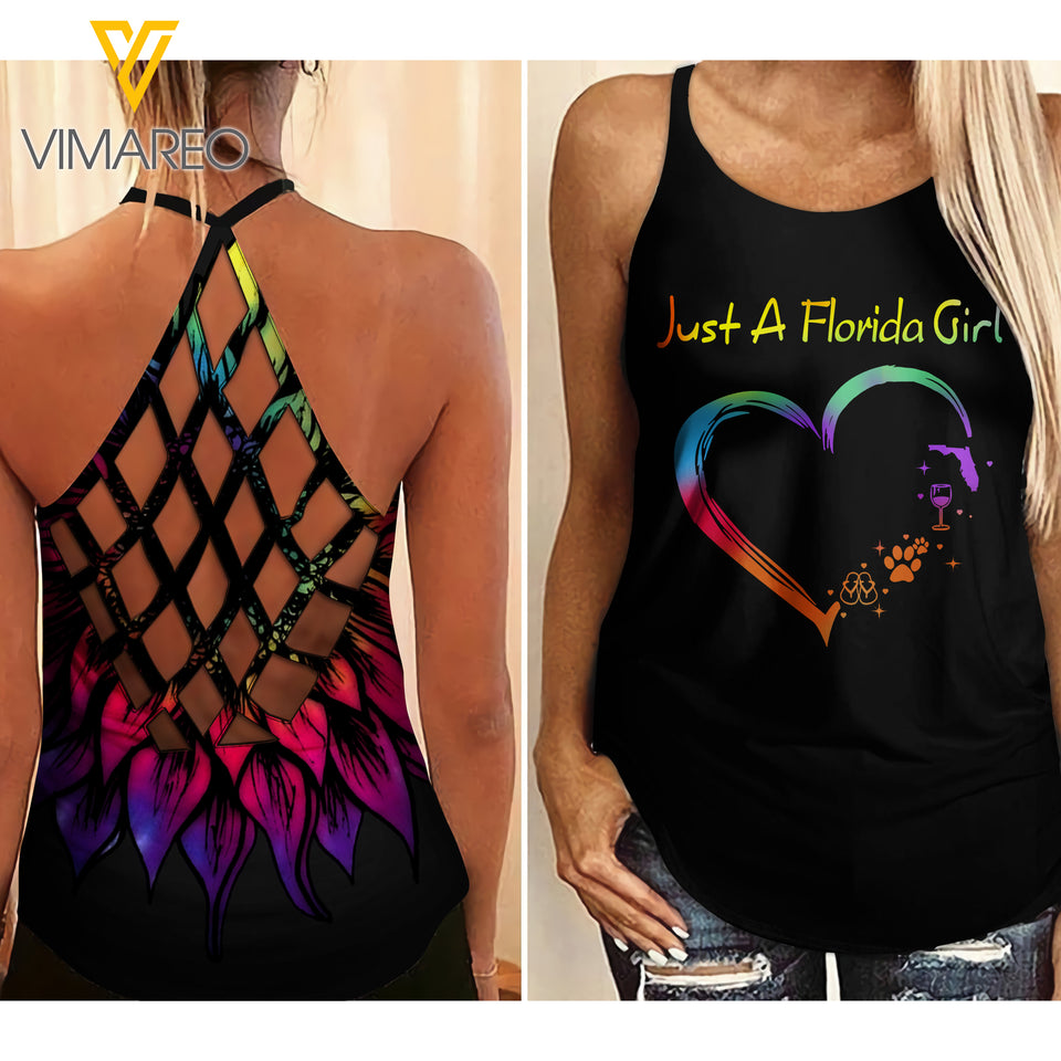 PHN Florida Girl Criss-Cross Open Back Camisole Tank Top Legging MAR-MA16