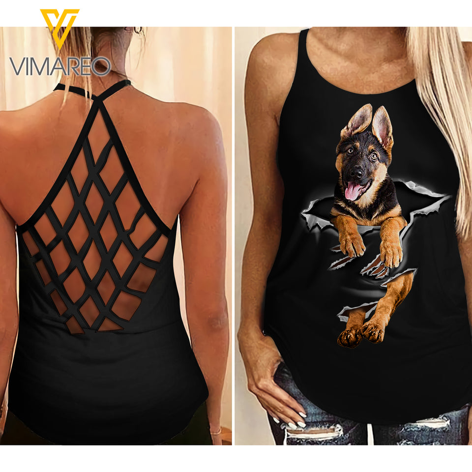 GERMAN SHEPHERD Criss-Cross Open Back Camisole Tank Top