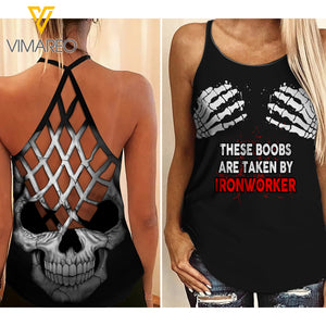 IRONWORKER BOOB Girl Criss-Cross Open Back Camisole Tank Top Legging 2004NGBA