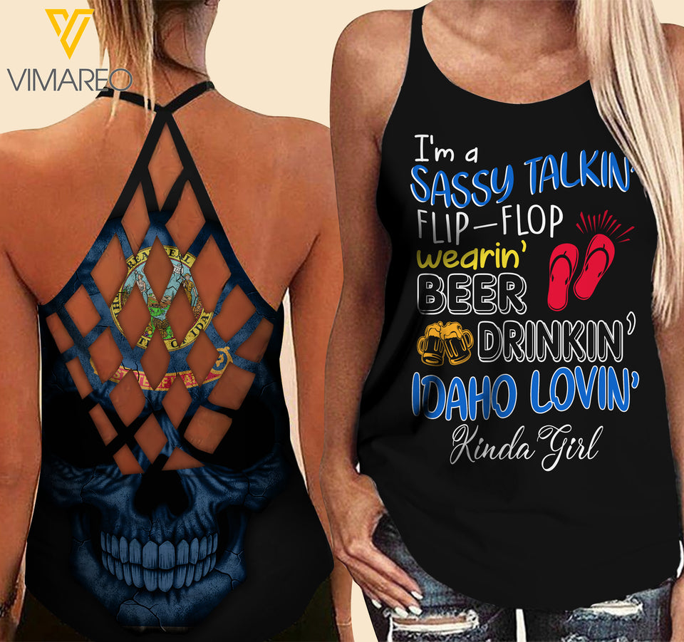 Idaho lovein' Kinda girl-Criss-Cross Open Back Camisole Tank Top