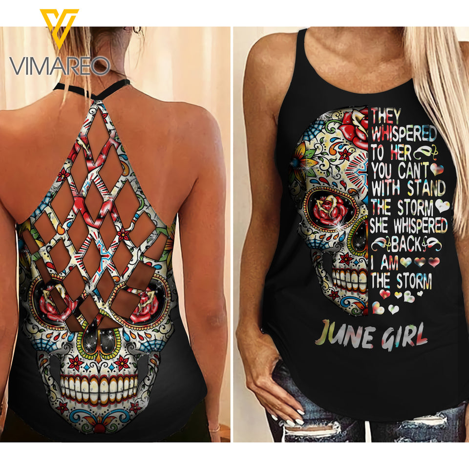 JUNE Girl Skull Tattoos Criss-Cross Open Back Camisole Tank Top 1803NGBA