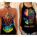 June Girl Skull Tattoos Criss-Cross Open Back Camisole Tank Top 1603NGBA
