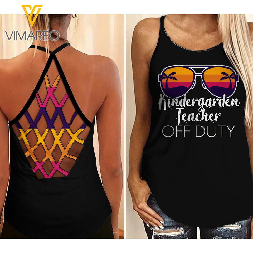 KINDERGARDEN TEACHER Girl Criss-Cross Open Back Camisole Tank Top 0605NGBA