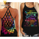 Louisiana Girl With Sunflower Criss-Cross Open Back Camisole Tank Top/ Legging