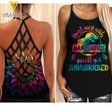 VMAH MAMASAURUS TYE DYE Criss-Cross Open Back Camisole Tank Top Legging MAR-MA11