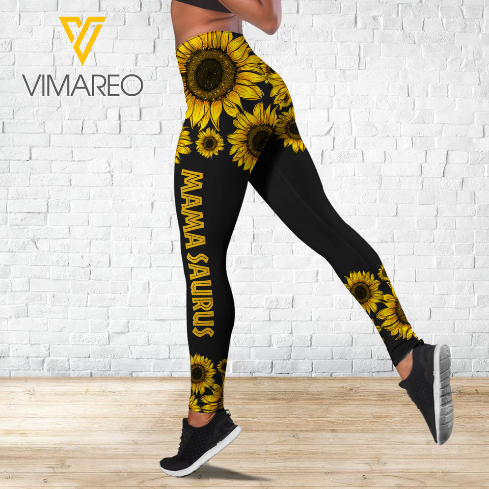 VMAH MAMASAURUS SUNFLOWER Criss-Cross Open Back Camisole Tank Top Legging MAR-MA11
