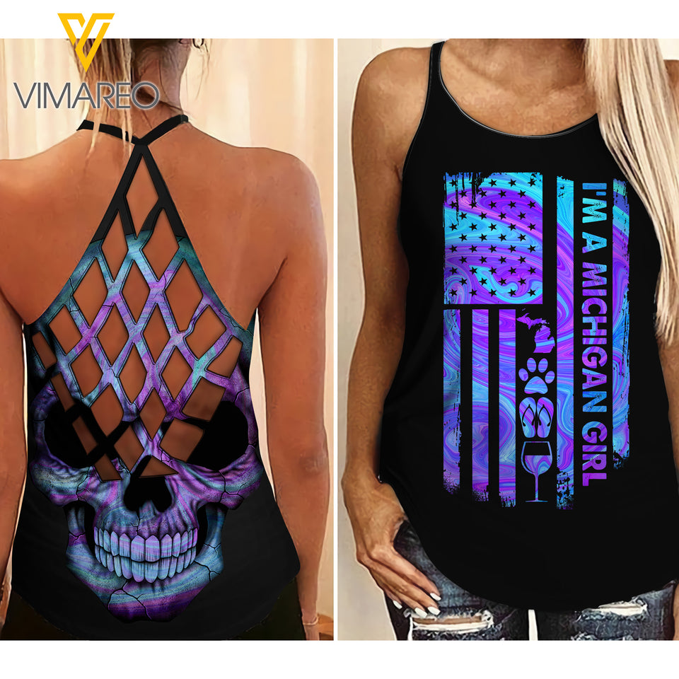MICHIGAN GIRL CRISS-CROSS OPEN BACK CAMISOLE TANK TOP