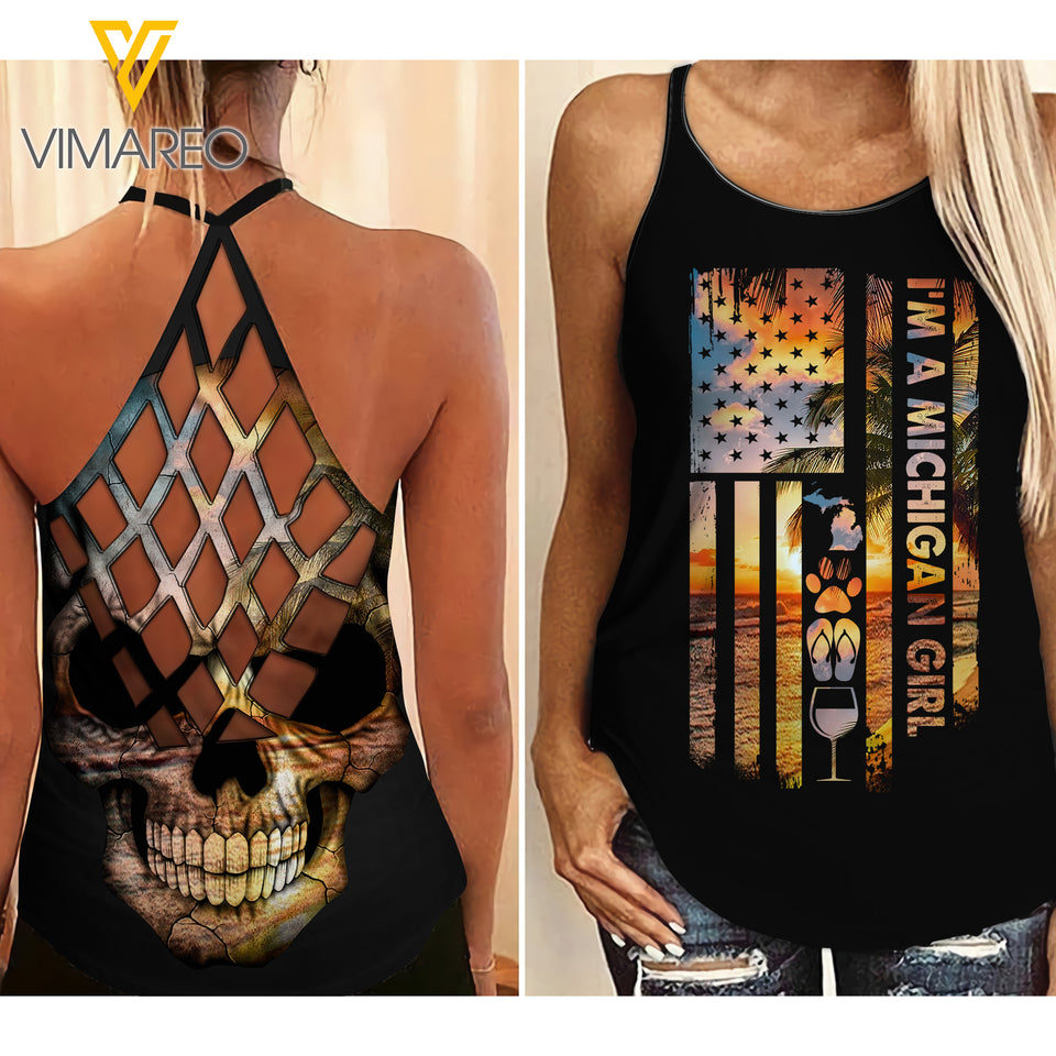 MICHIGAN  GIRL CRISS-CROSS OPEN BACK CAMISOLE TANK TOP