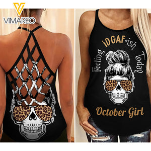 OCTOBER GIRL FEELING IDGAFISH TODAY SKULL CRISS-CROSS TANK TOP