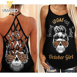 OCTOBER GIRL FEELING IDGAFISH TODAY SKULL CRISS-CROSS TANK TOP