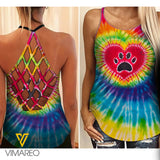 Dog Lover Tie Dye Criss-Cross Open Back Camisole Tank Top Legging