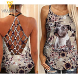 PHN Pitbull Dog Criss-Cross Open Back Camisole Tank Top Legging MAR-MA23