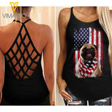 Pug Dog Criss-Cross Open Back Camisole Tank Top APR-MA14
