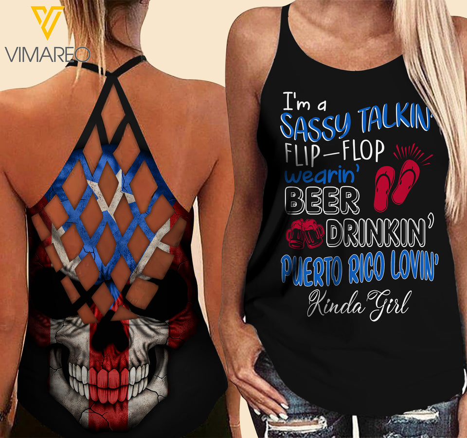 Puerto Rico lovein' Kinda girl-Criss-Cross Open Back Camisole Tank Top