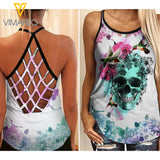 Hummingbirds Skull Criss-Cross Open Back Camisole Tank Top JUE-MA22