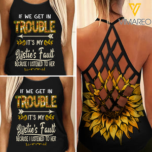 Trouble bestie girl Criss-Cross Open Back Camisole Tank Top 2906A