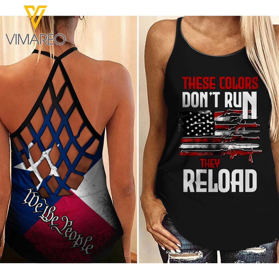 TEXAS Flag girl Criss-Cross Open Back Camisole Tank Top 1404NGBA
