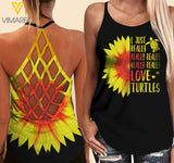 Turtle Sunflower Criss-Cross Open Back Camisole Tank Top