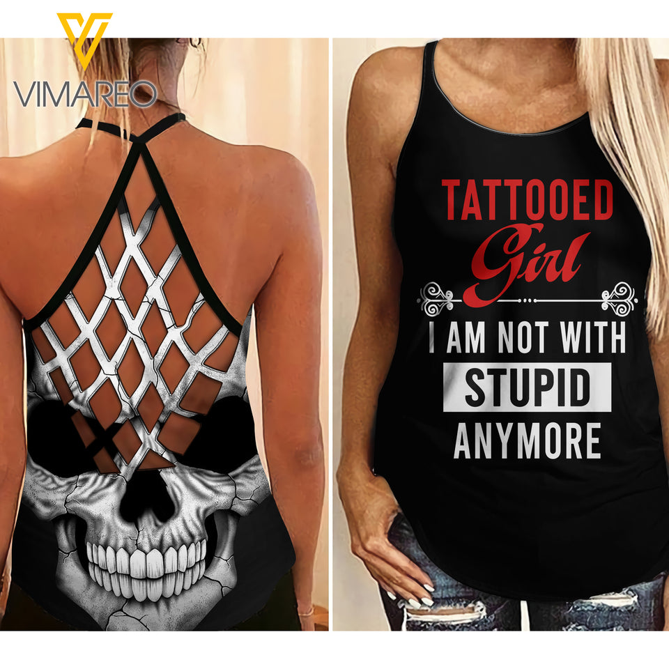 Tattooed Girl Criss-Cross Open Back Camisole Tank Top NWSTP