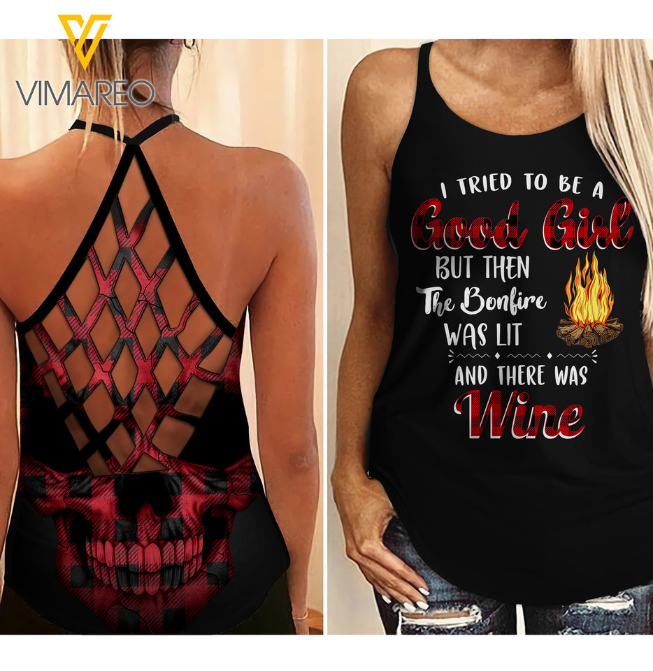 PHN Wine Criss-Cross Open Back Camisole Tank Top 2 style MAR-MA26