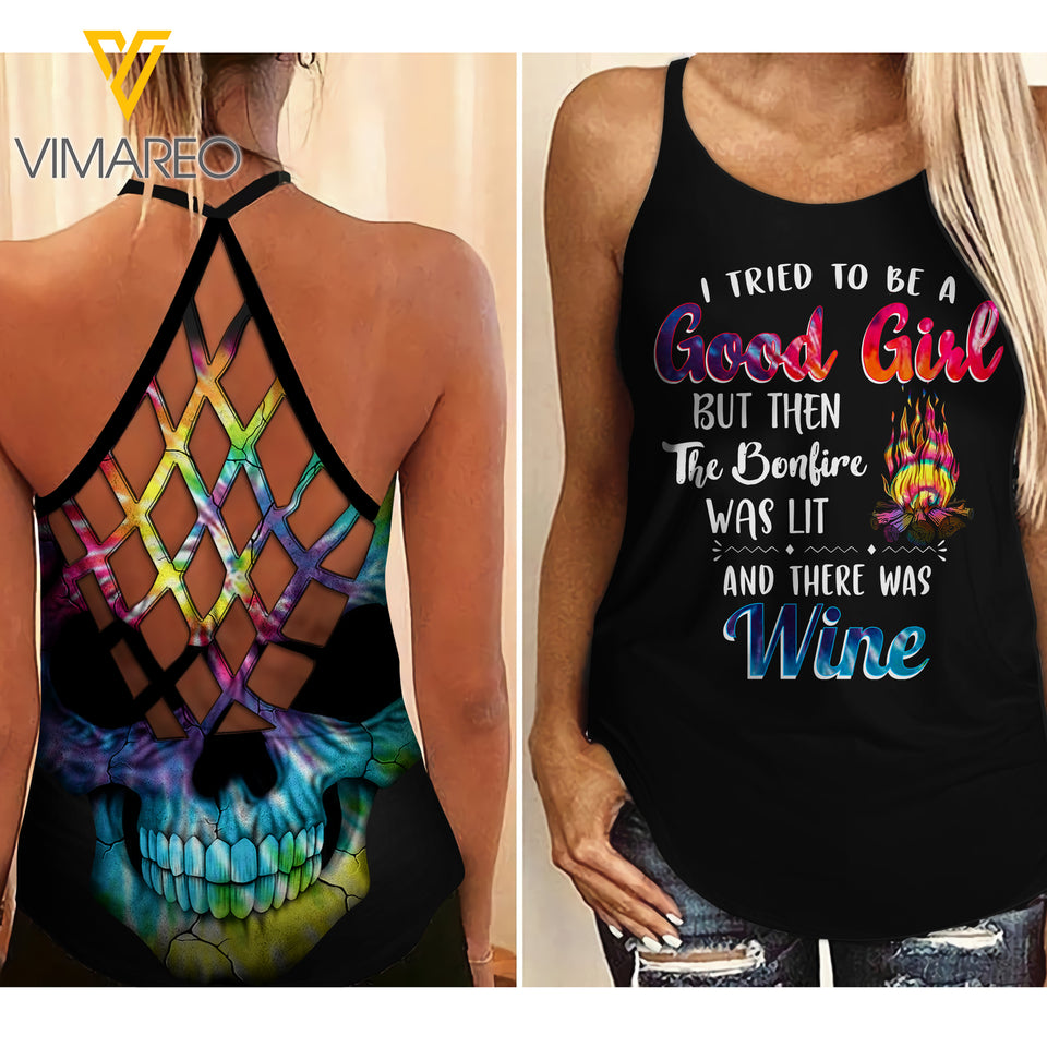 PHN Wine Criss-Cross Open Back Camisole Tank Top 2 style MAR-MA26