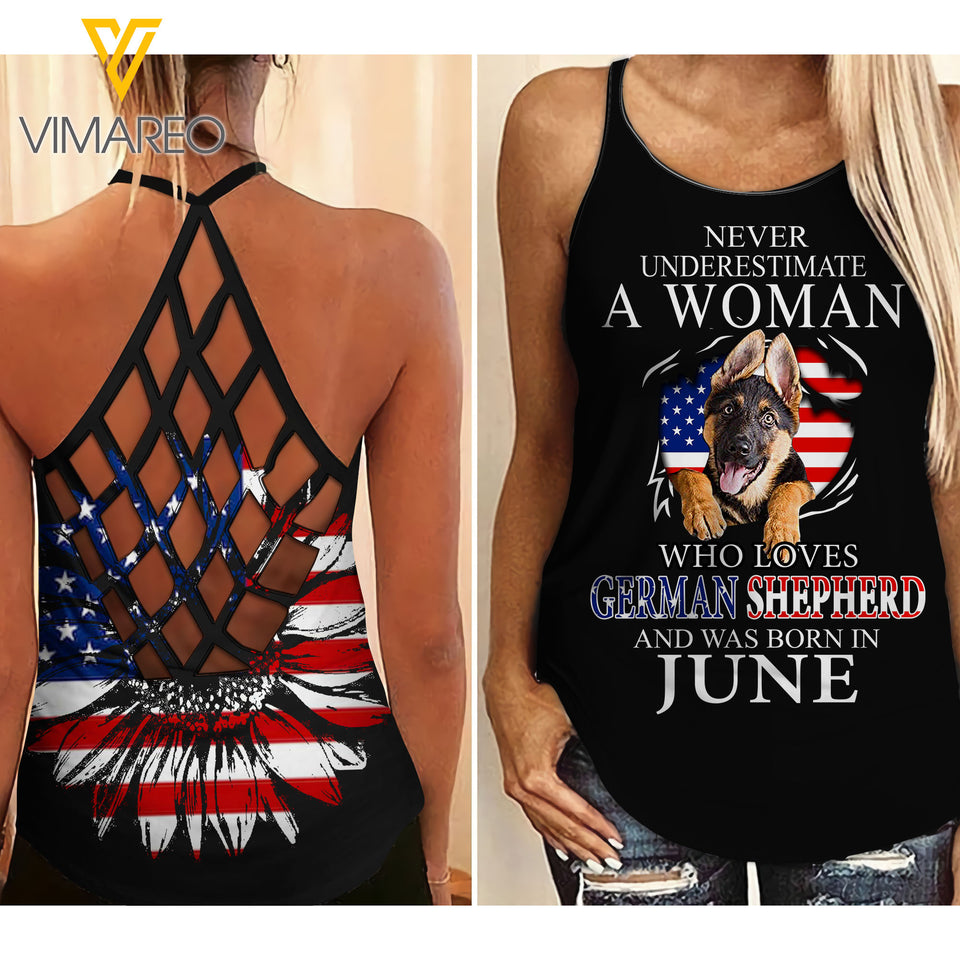 GERMAN SHEPHERD DOG CRISS-CROSS OPEN BACK CAMISOLE TANK TOP