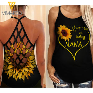 NANA Sunflower girl Criss-Cross Open Back Camisole Tank Top 2806A