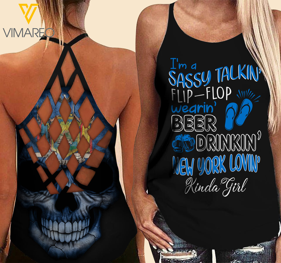 New York lovein' Kinda girl-Criss-Cross Open Back Camisole Tank Top