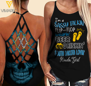South Dakota lovein' Kinda girl-Criss-Cross Open Back Camisole Tank Top