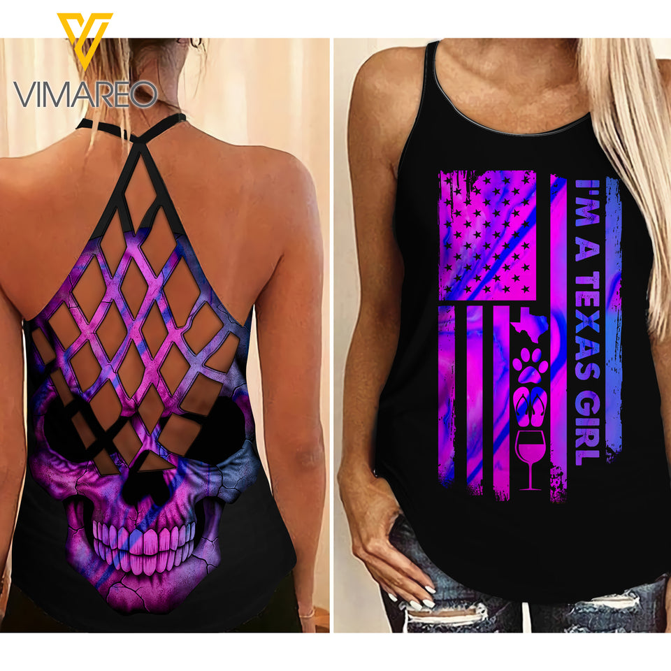 TEXAS GIRL CRISS-CROSS OPEN BACK CAMISOLE TANK TOP