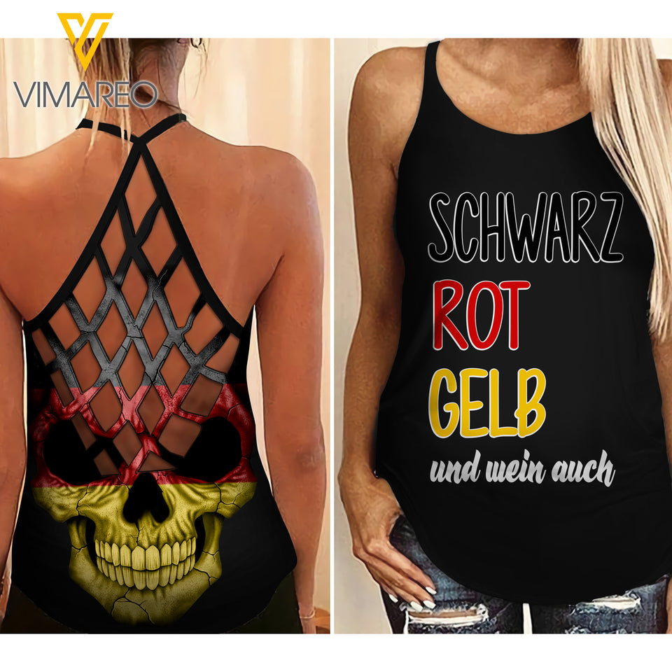 WEIN SCHWARZ ROT GELB GERMANY CRISS-CROSS TANK TOP