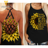 Crochet Sunflower Criss-Cross Open Back Camisole Tank Top