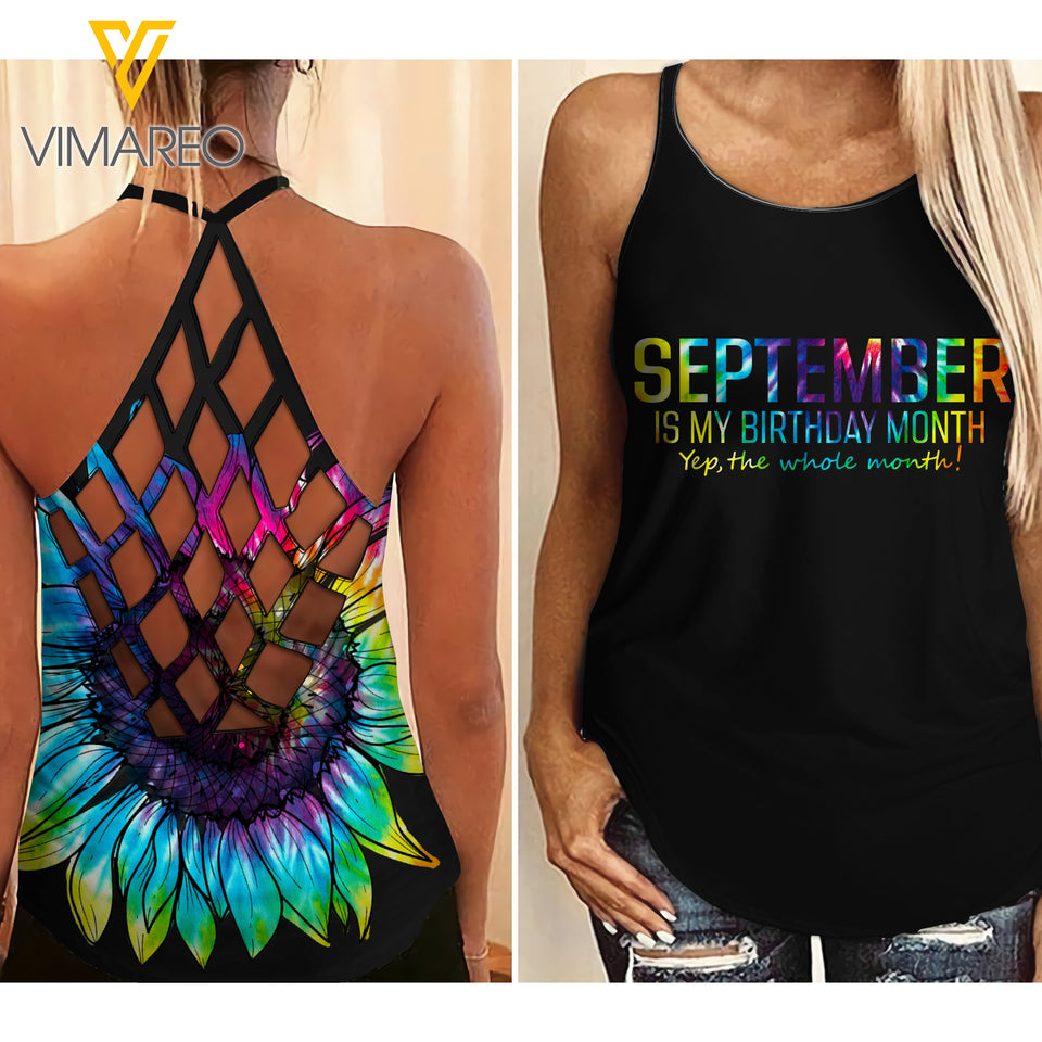 SEPTEMBER GIRL TIE DYE SUNFLOWER CRISS-CROSS TANK TOP