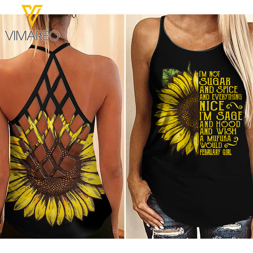 FEBRUARY GIRL SUGAR AND SPICE SUNFLOWER CRISS-CROSS TANK TOP TNMQ1002