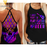 GUITAR AND BEER GIRL CRISS-CROSS TANK TOP SKULL