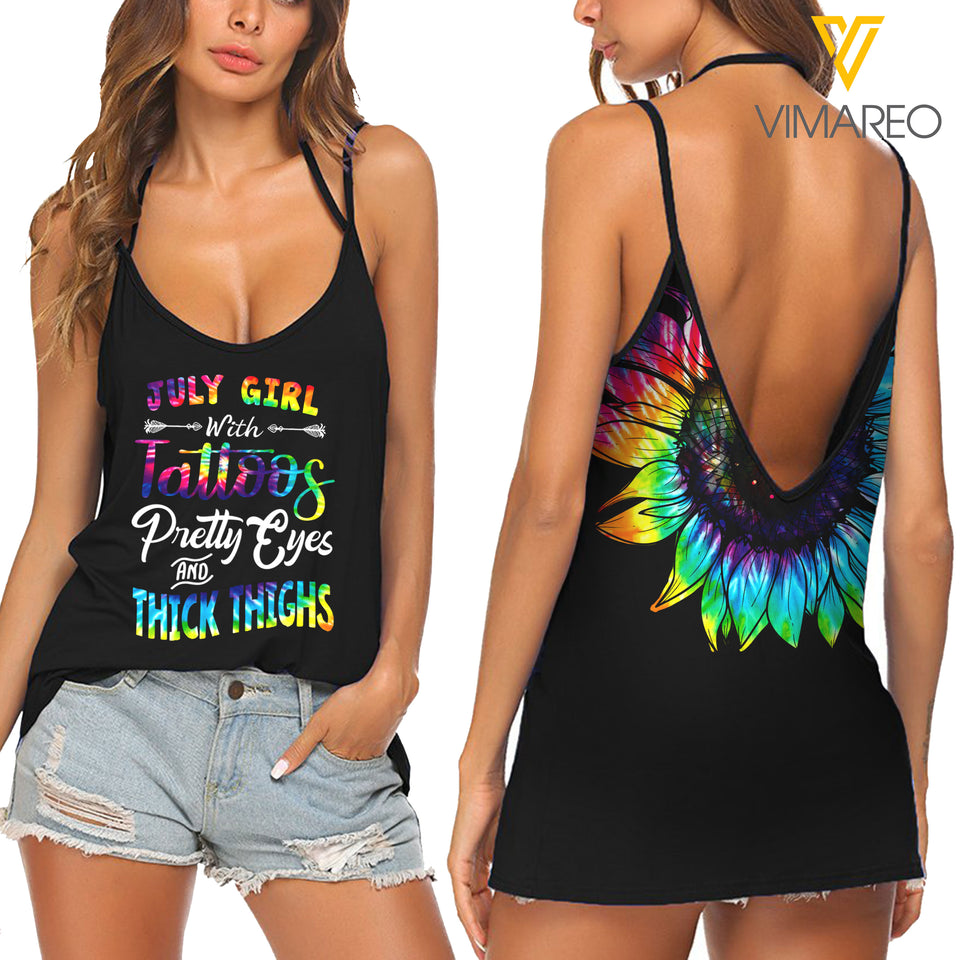 July Girl with Tattoos V Neck Halter Strap Backless Cami Tank Top