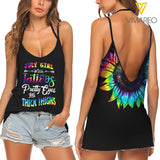 July Girl with Tattoos V Neck Halter Strap Backless Cami Tank Top