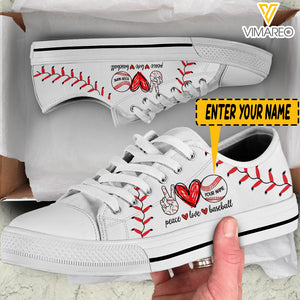 Personalized Peace Love baseball 3D low top shoes QTHQ1603