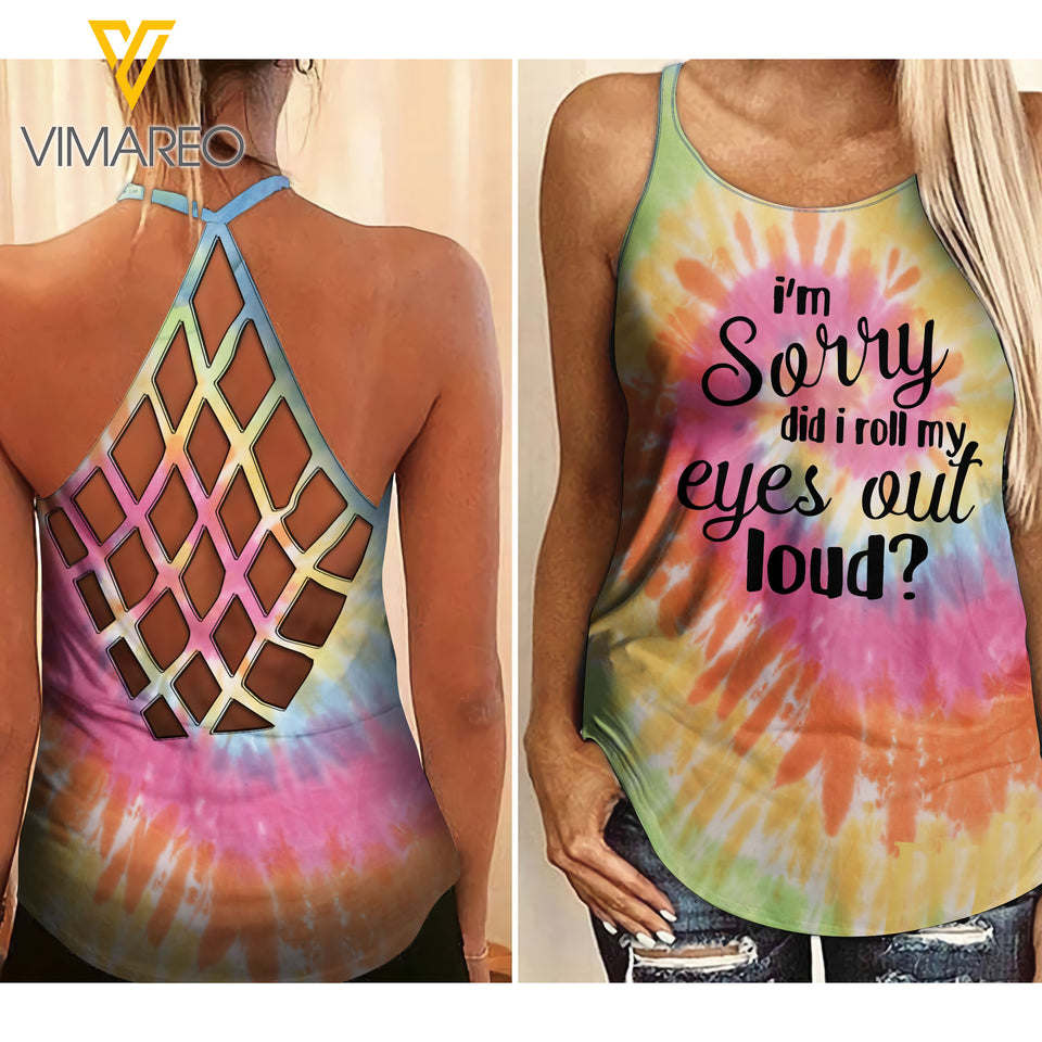 I'm sorry did i roll my eyes out loud-Criss-Cross Open Back Camisole Tank Top