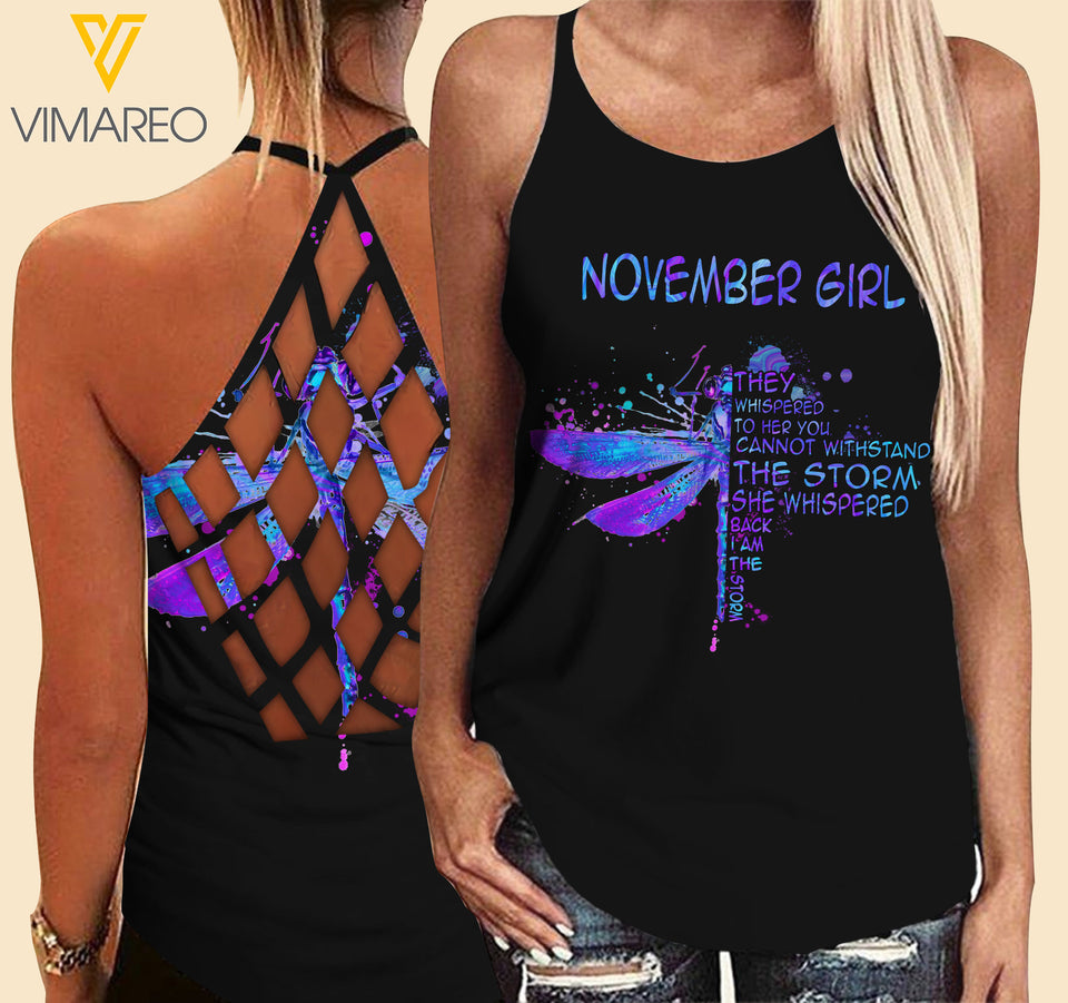 November Girl Criss-Cross Open Back Camisole Tank Top Legging TVMR