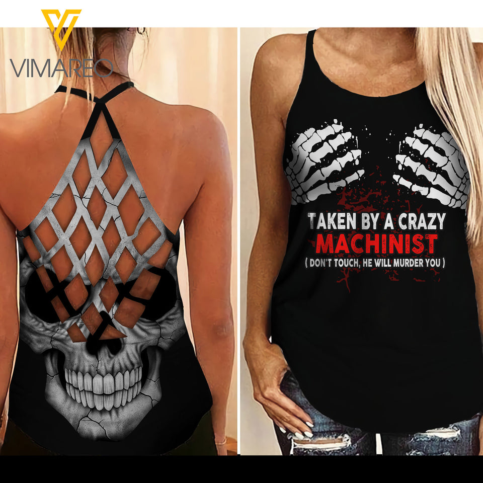Taken by a crazy machinist Criss-Cross Open Back Camisole Tank Top Legging