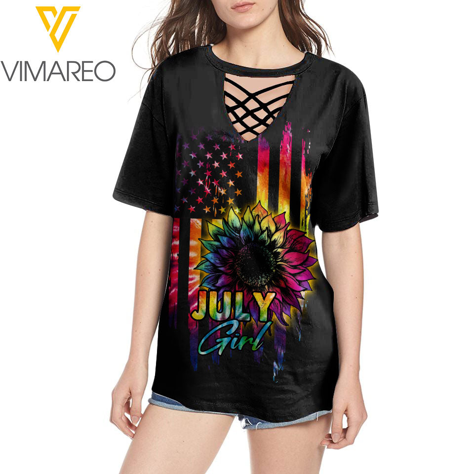 July Girl 3D Printed Lace up T-Shirt