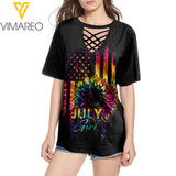 July Girl 3D Printed Lace up T-Shirt