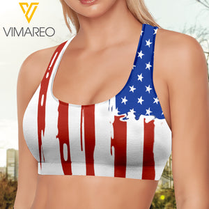 America Flag Running team 3D printed Sport bra