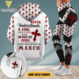 PERSONALIZED BLOOD OF JESUS MARCH GIRL  COMBO HOODIE + LEGGING 3D