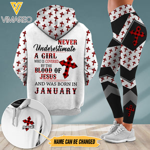 PERSONALIZED BLOOD OF JESUS JANUARY GIRL  COMBO HOODIE + LEGGING 3D