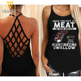 Put my meat Criss-Cross Open Back Camisole Tank Top