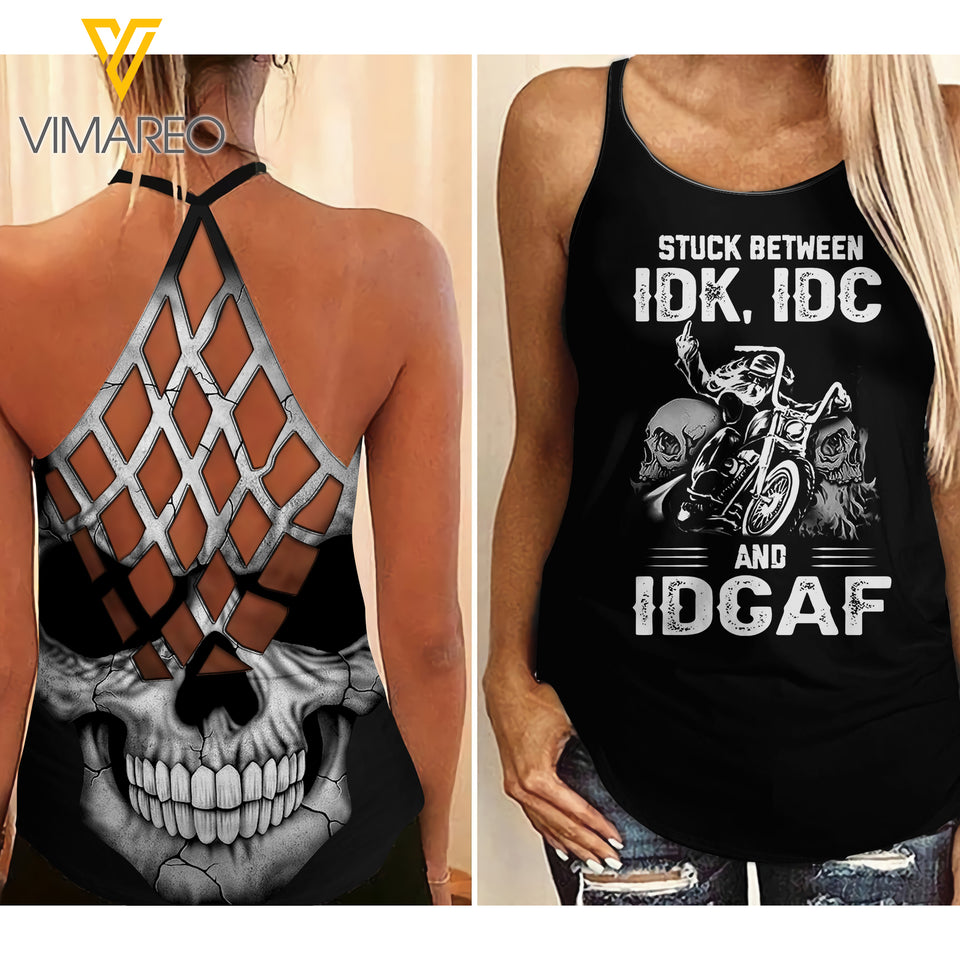 Biker Criss-Cross Open Back Camisole Tank Top/ Tshirt