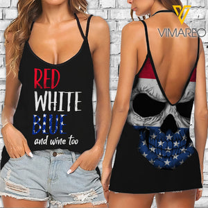 Red White Blue and Wine too V Neck Halter Strap Backless Cami Tank Top